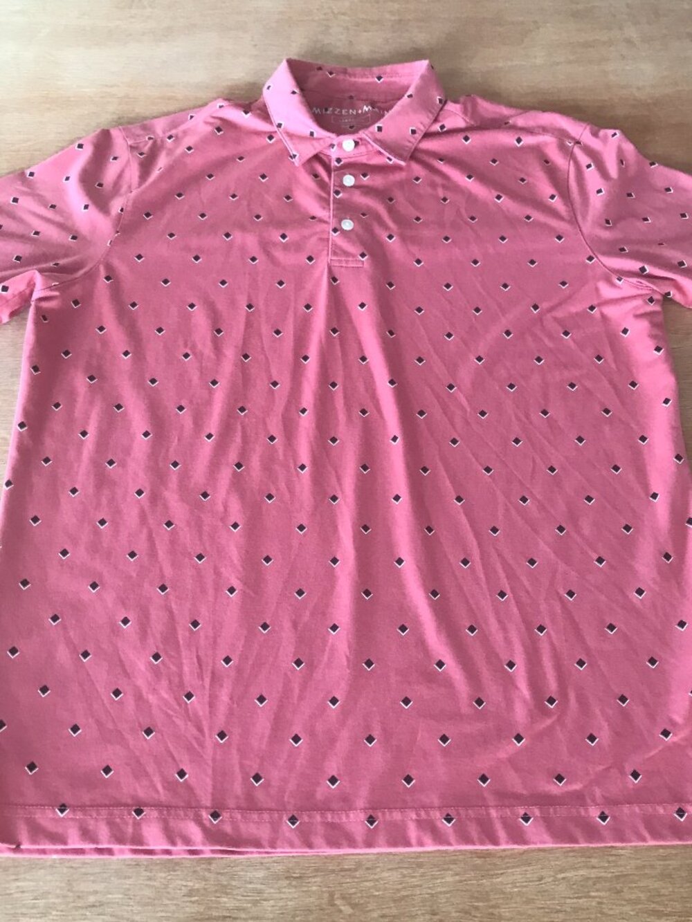 Mizzen + Main Wilson Polo Shirt Men L Salmon Pink Geometric Diamond Athleisure